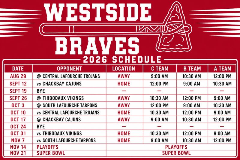 Westside Braves 2026 Schedule
