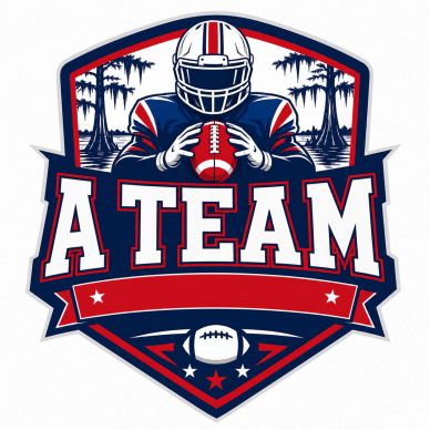 Graphic of a football player and text 'A Team'.