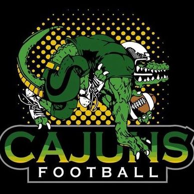 Cartoon alligator playing football.