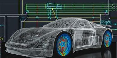 Wireframe model of a sports car with highlighted blue wheels on a technical background.