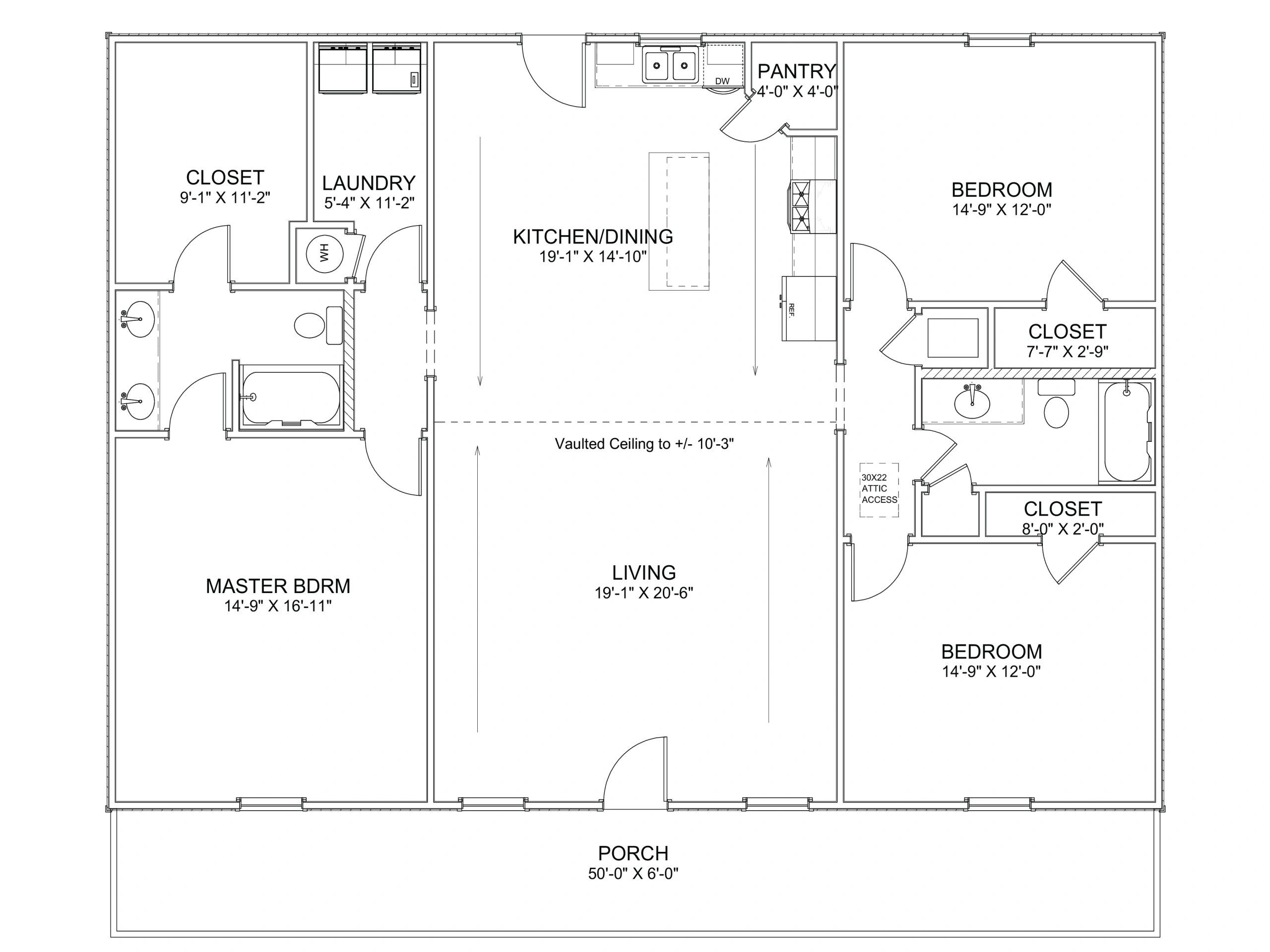 Detailed floor plan of a house with labeled rooms and dimensions.