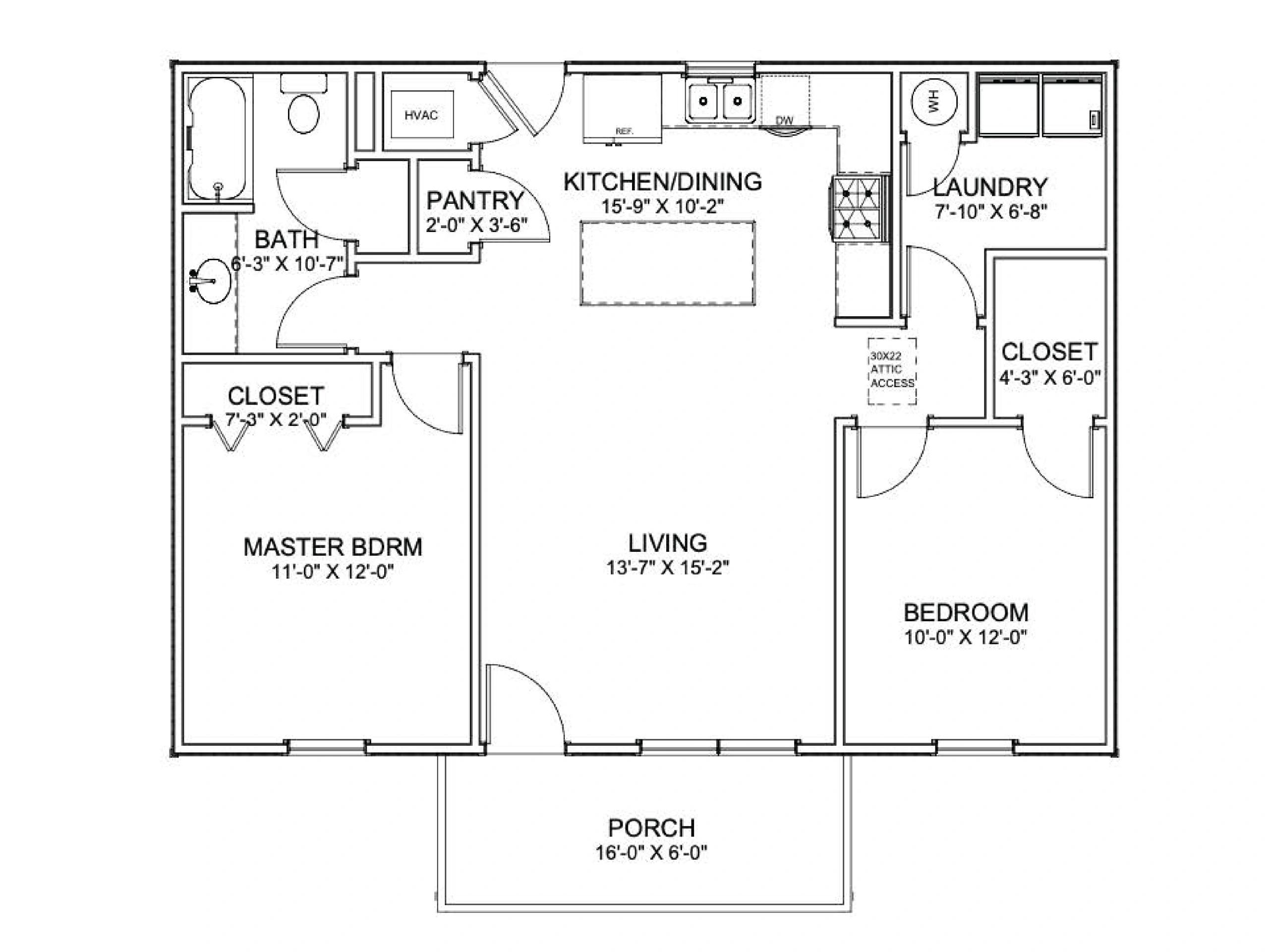 Floor plan showing layout of rooms including master bedroom, kitchen, living, and porch.