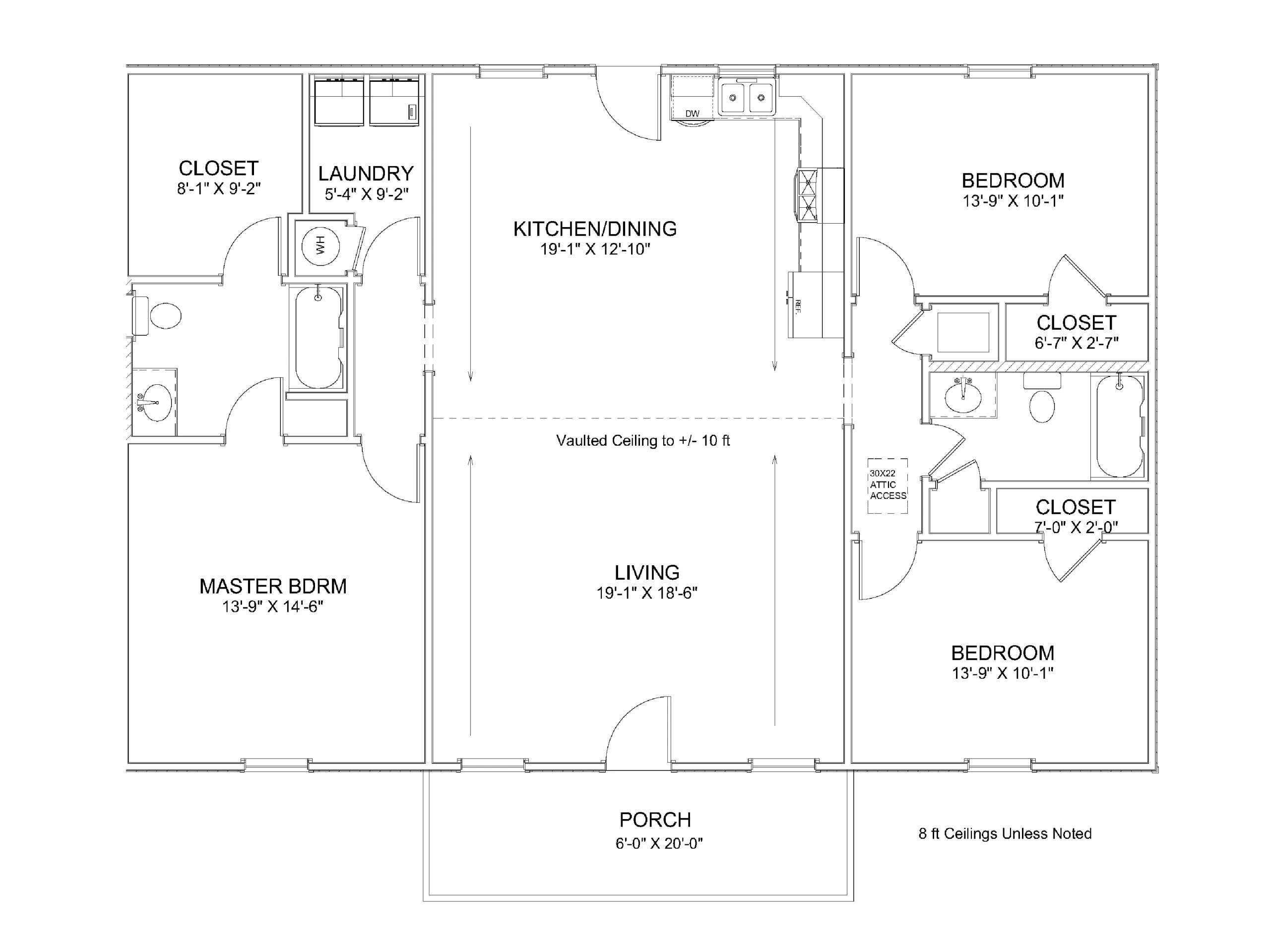 Floor plan showing layout of bedrooms, kitchen, living area, and closets.