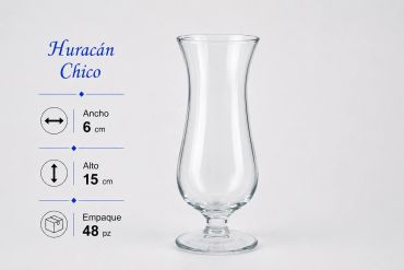 Vaso Huracán chico transparente con medidas.