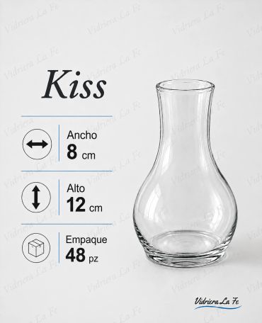 Clear glass vase named Kiss, 8 cm wide and 12 cm tall.