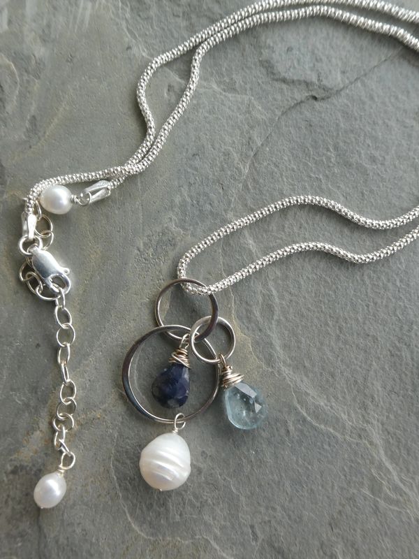 sterling silver mixed media gems necklace women handcrafted artisan jewelry for women 