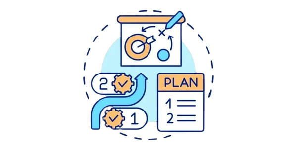 Illustration of a strategic planning process with numbered steps and a target.