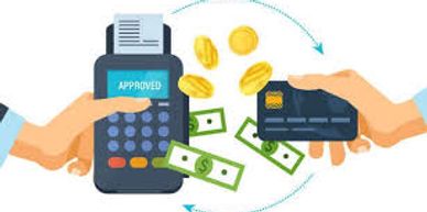 Digital payment with card and terminal showing approval.