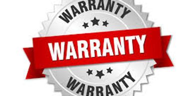 Silver warranty badge with red banner and stars.