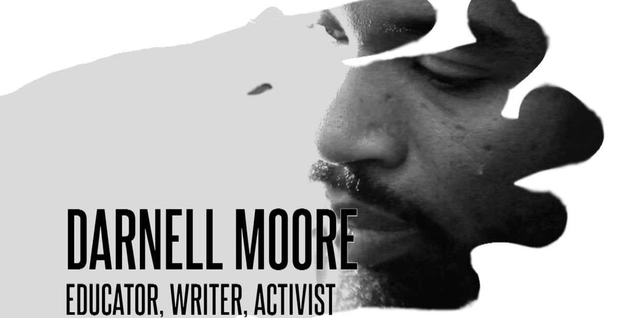 Black and white portrait of Darnell Moore with text.