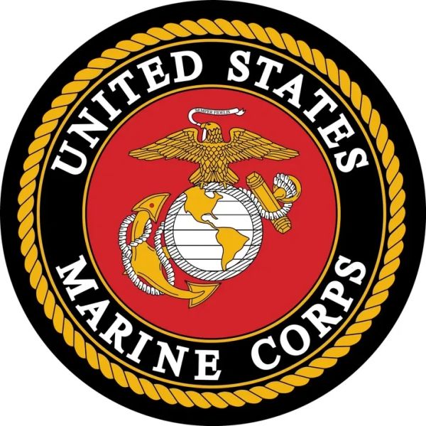 Emblem of the United States Marine Corps with eagle, globe, and anchor.