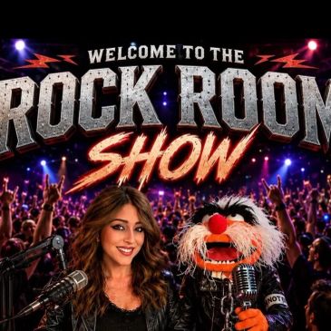 Welcome to the Rock Room Show with hosts in front of a cheering crowd.