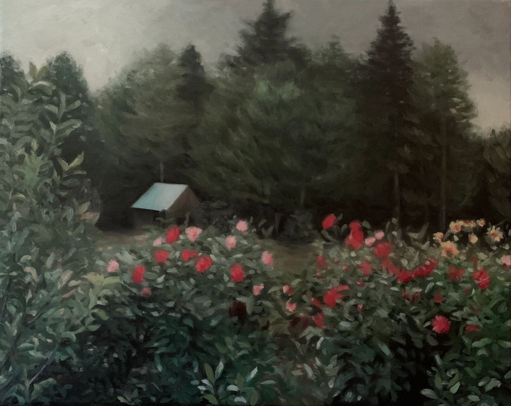 cate tinsley landscape painting dahlias