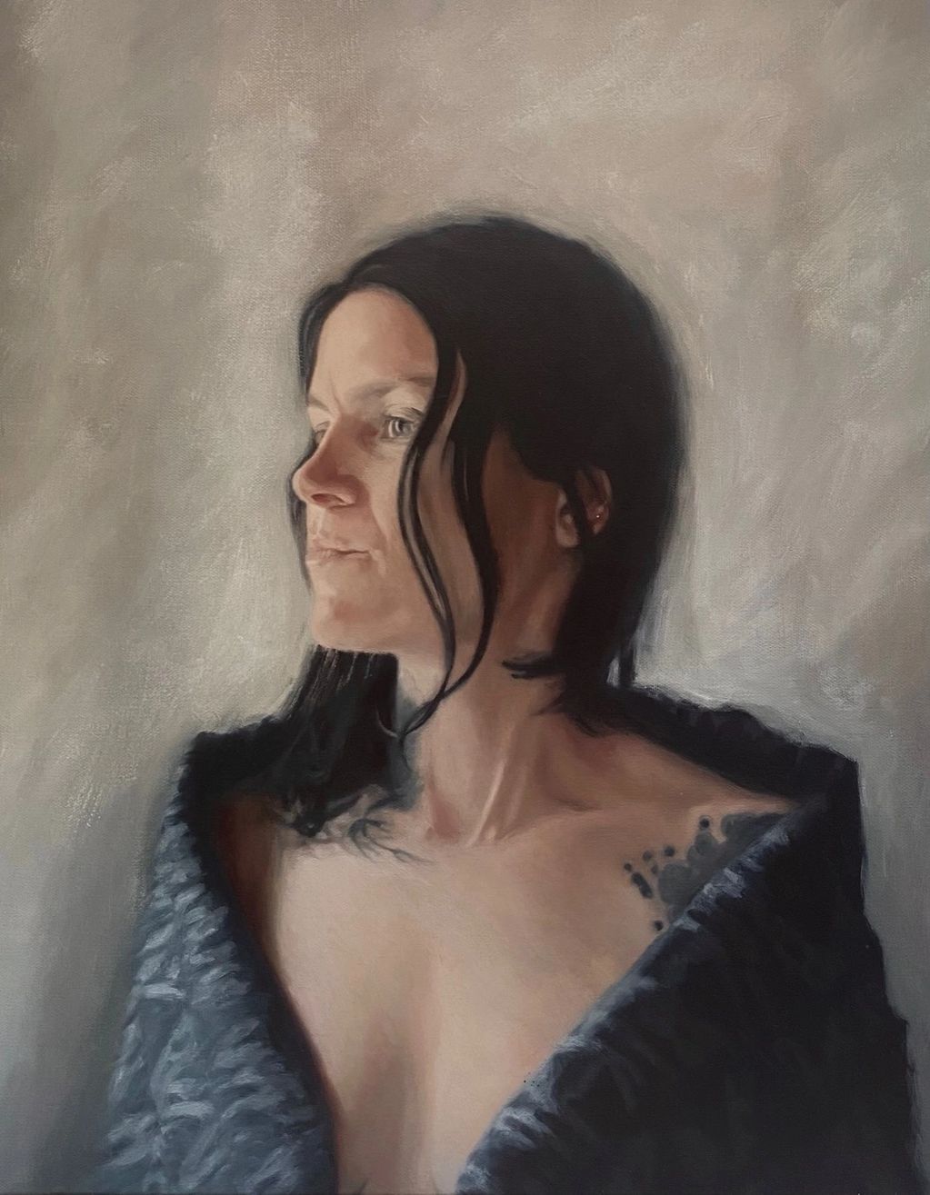 cate tinsley portrait painting woman with neck tattoo