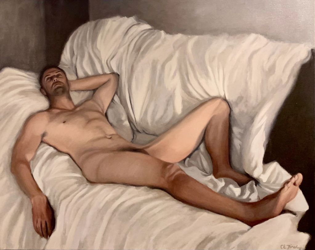 cate tinsley painting male nude on sofa