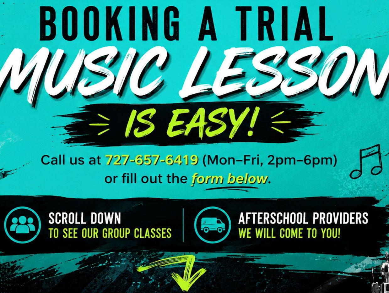 Booking a trial music lesson is easy with a call or form submission.