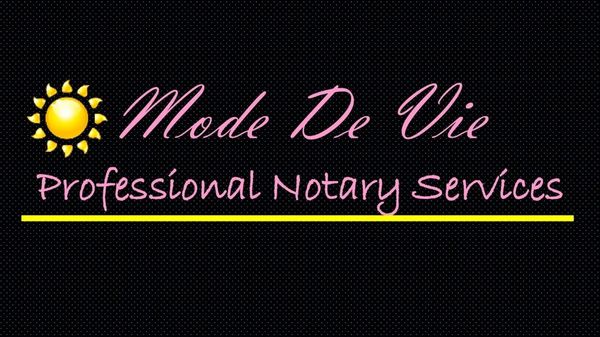 Logo for Mode De Vie Professional Notary Services with sun icon.