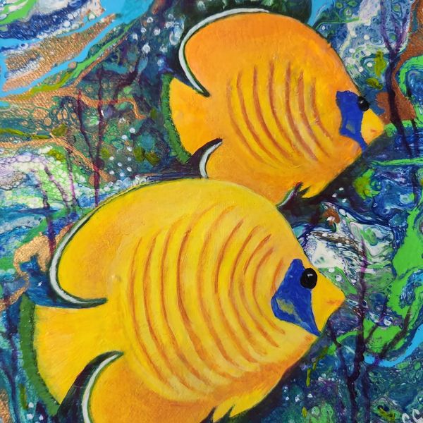 Two Fish 8 inch x 8 inch  Acrylic on Gallery Wrap 2" Deep Canvas 
No Frame Needed  $55.00 plus shipp