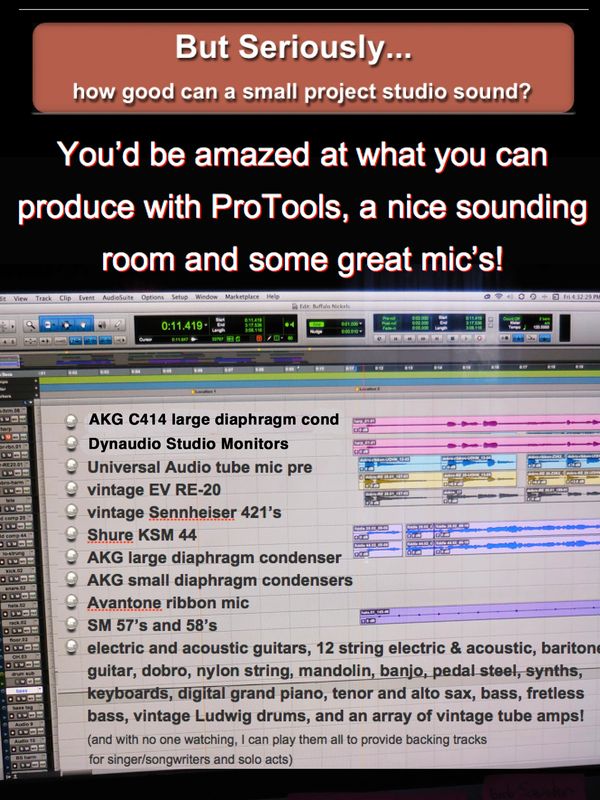 ProTools studio setup with quality mics and instruments for great sound production.