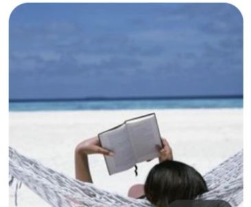 Person reading a book on a beach hammock.