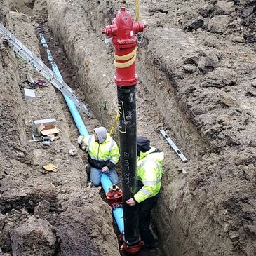 Water lines. Water hydrant. Water main. Sewer lines. Sewer mains. Excavating and dirt work.