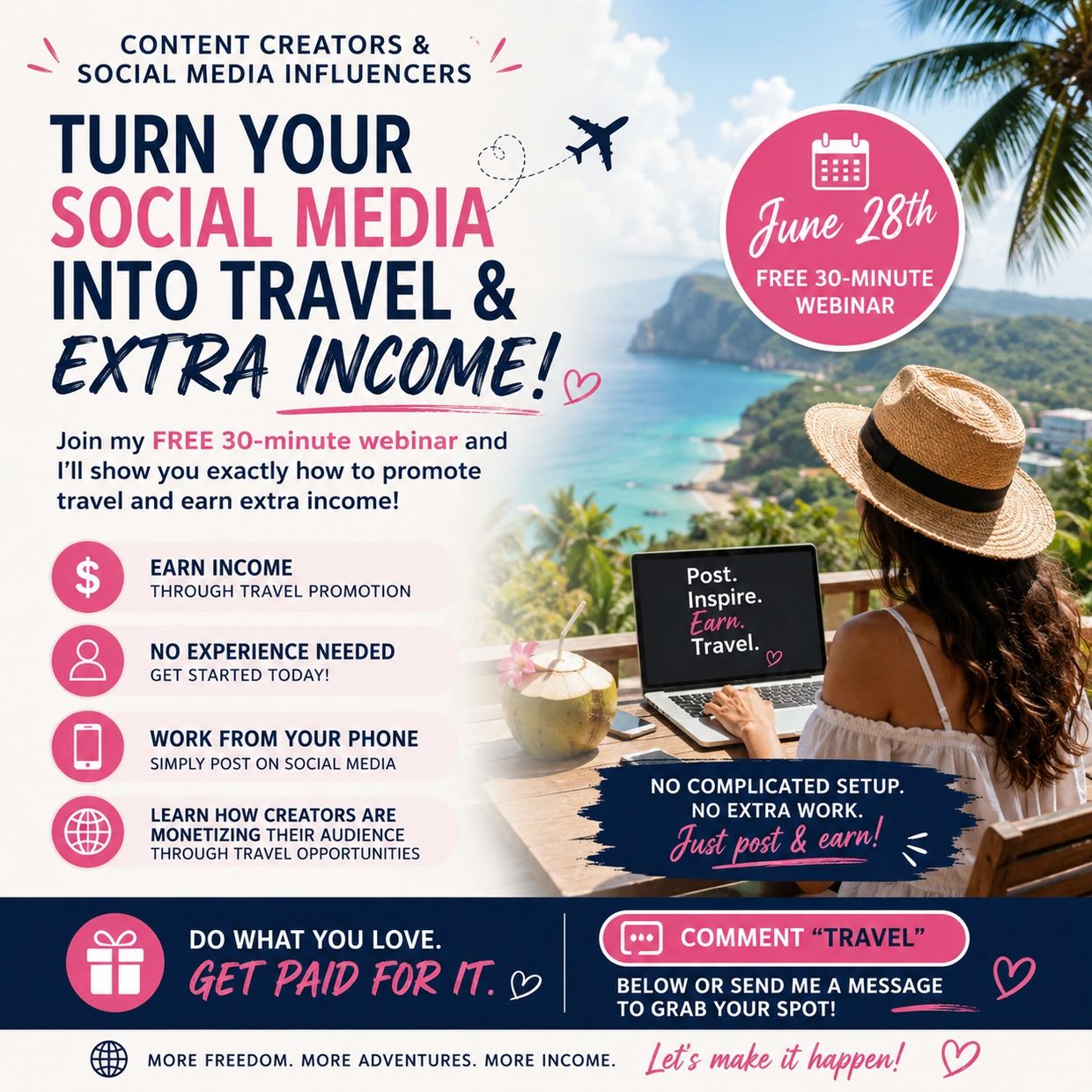 Webinar teaches social media influencers to earn travel income easily from their phones.