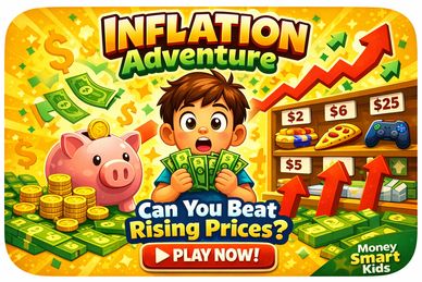 Inflation Adventure is a fun game that teaches players how rising prices affect money and spending. 