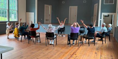 A group doing chair exercises