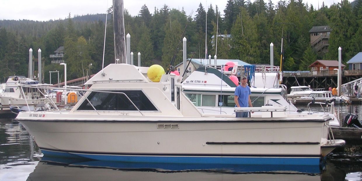 Charter vessel, Mazie Grace in Knudson Cove, Ketchikan Alaska.  Reay to fish salmon and halibut.