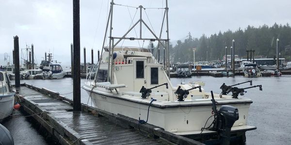 Mazie Grace outfitted for commercial salmon fishing in Ketchikan Alaska.  Moored at Knudson Cove