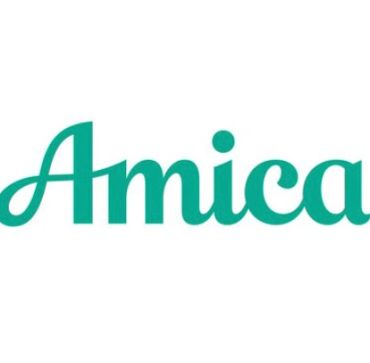 Logo of Amica in teal font on white background.