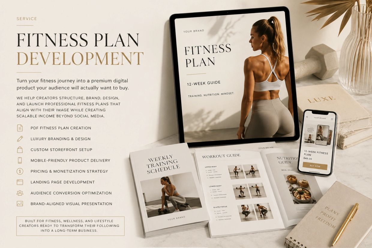 Digital fitness plan development service with branded guides and mobile delivery.