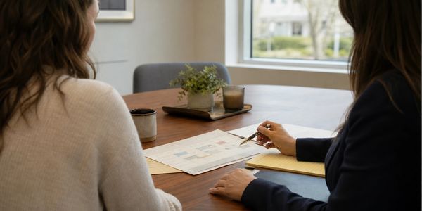 Attorney and client reviewing a family-law parenting calendar