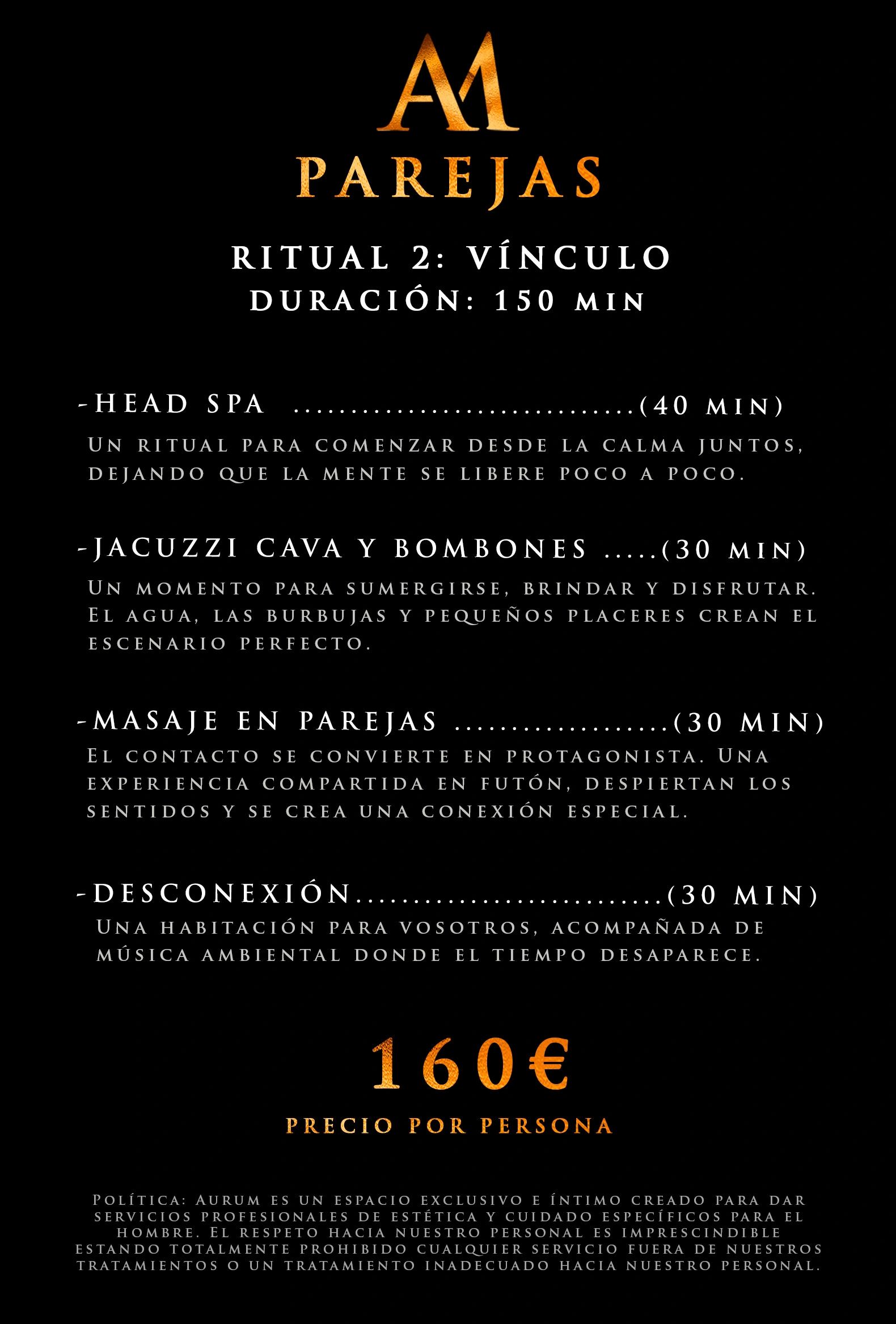 Ritual para parejas "Vínculo" de 150 minutos por 160€ por persona.