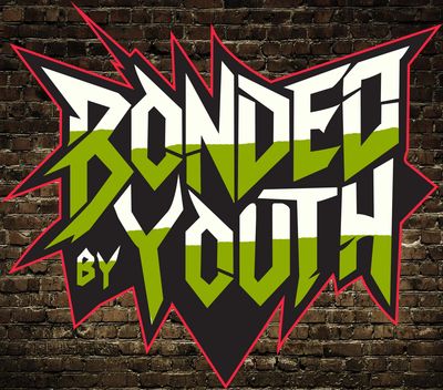 Bold graffiti-style text reads 'Bonded by Youth' against a brick wall.