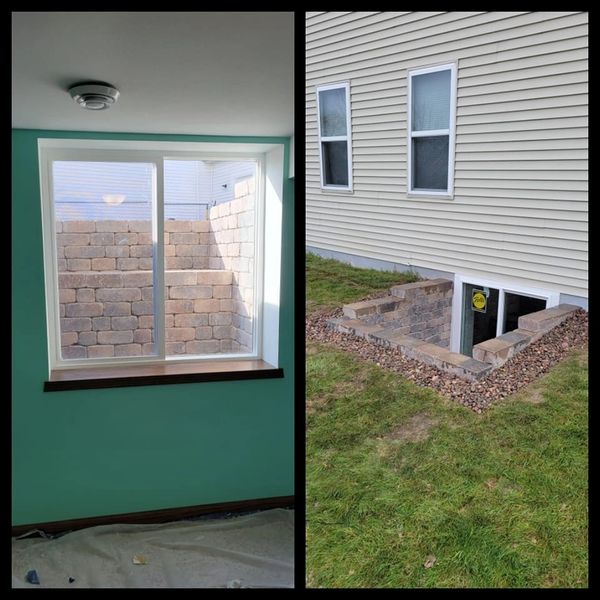 Egress windows with stone window well