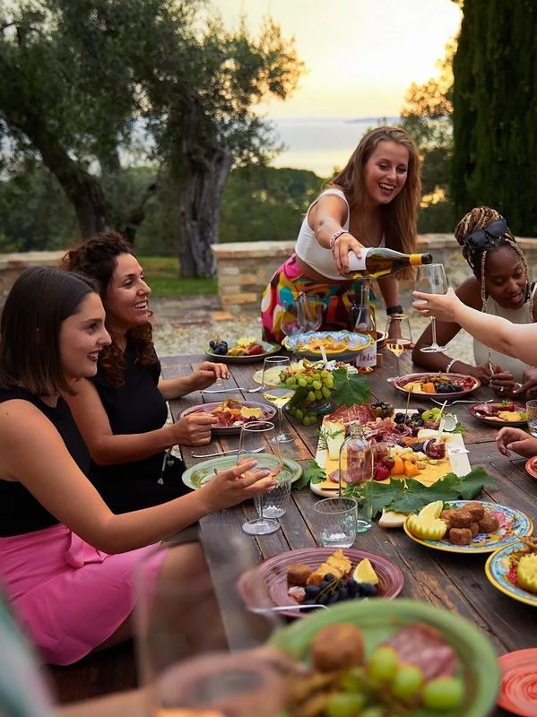 Girls having fun during a girls trip in Umbria, Italy