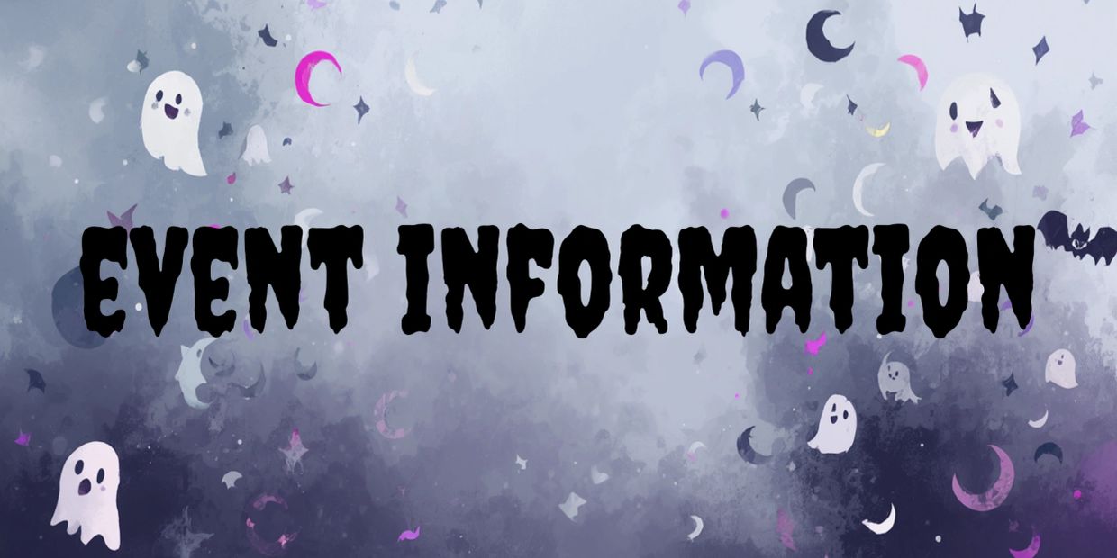 Halloween-themed event information banner.