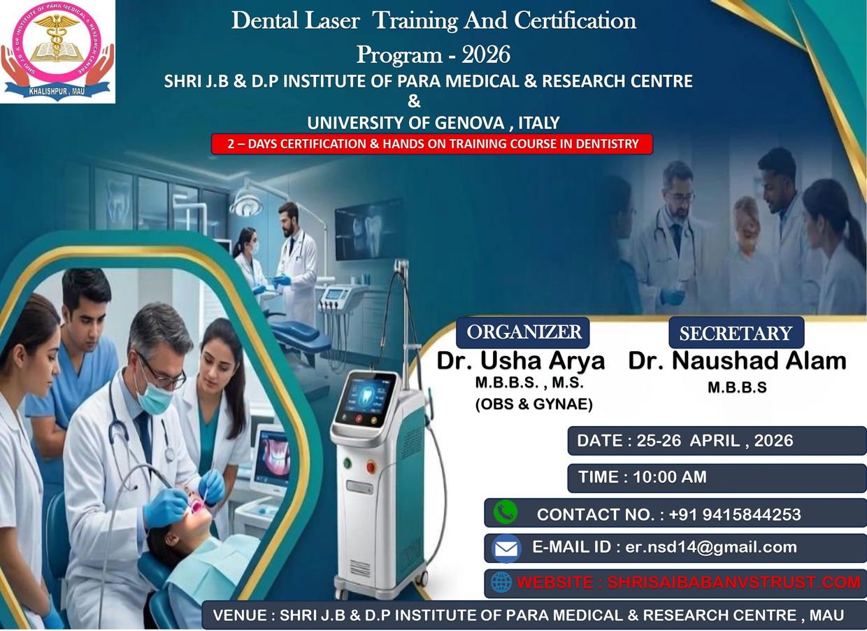 Dental laser training and certification program in 2026 by Shri J.B &amp; D.P Institute and University of Genova.