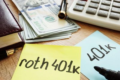 Cash, calculator and Roth, 401k