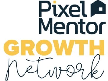 Logo of Pixel Mentor Growth Network with stylized text.