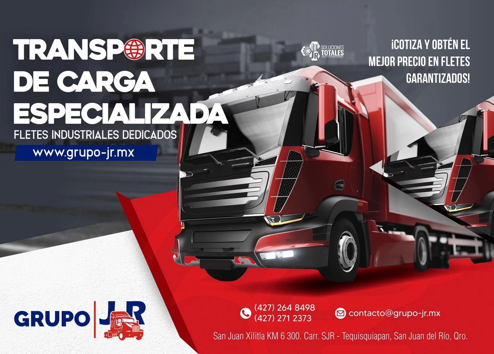 TRANSPORTE DE CARGA ESPECIALIZADA , FLETES INDUSTRIALES DEDICADOS, SAN JUAN DEL RIO, GRUPO JR