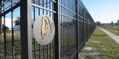 Security solid wrought iron Fence with custom iron logo