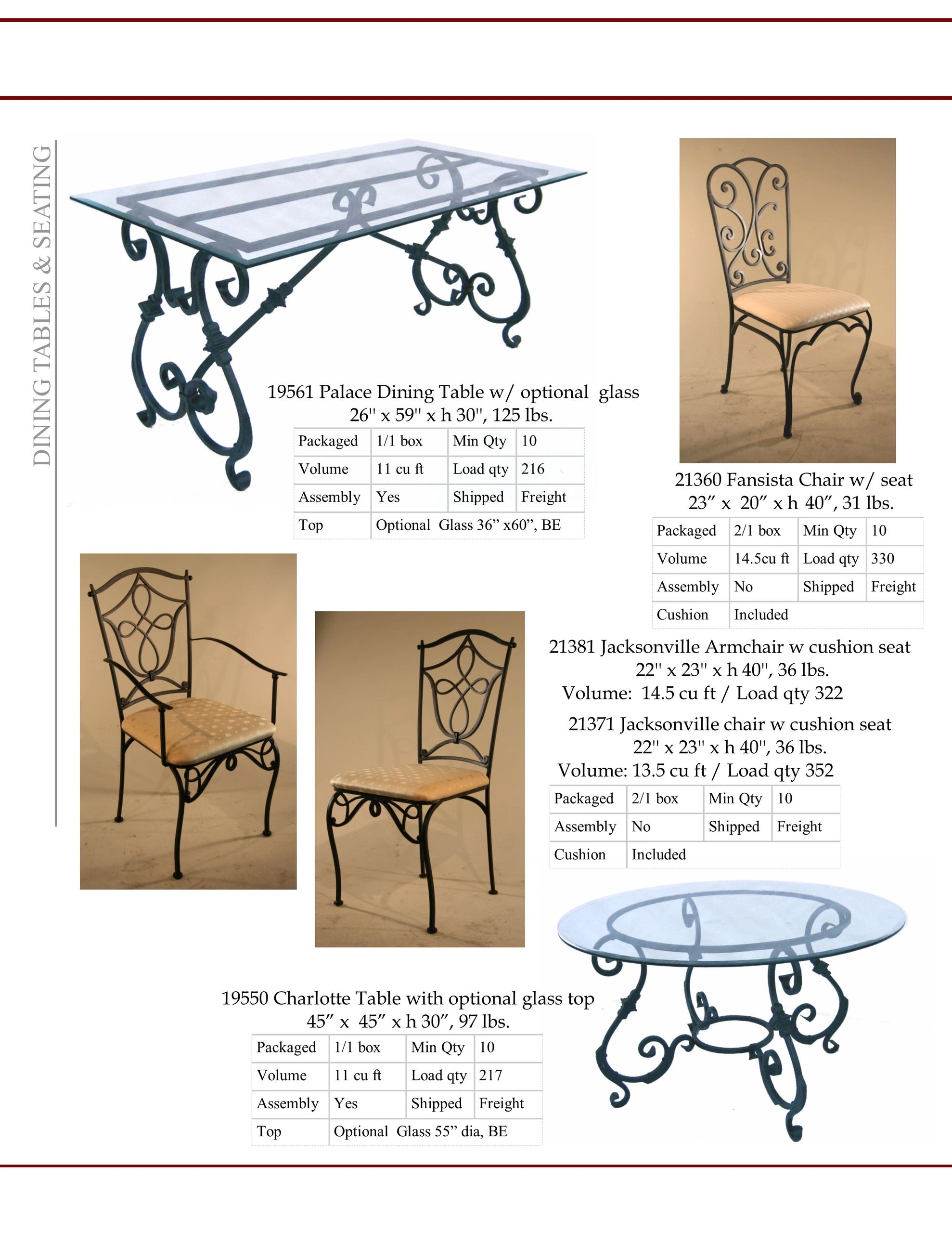 Wrought iron dining table with glass. Iron side chair
