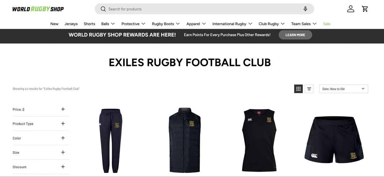 Exiles RFC World Rugby Shop Store