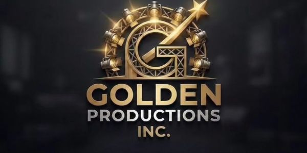 Golden Productions Inc. logo with spotlight design.