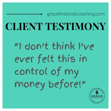 Client testimony praising improved money control through financial coaching.