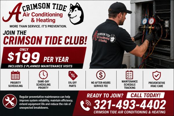 A technician works on HVAC equipment with service details overlay.