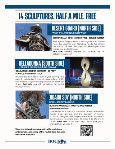 Flyer advertising 14 free sculptures half a mile apart in different city locations.