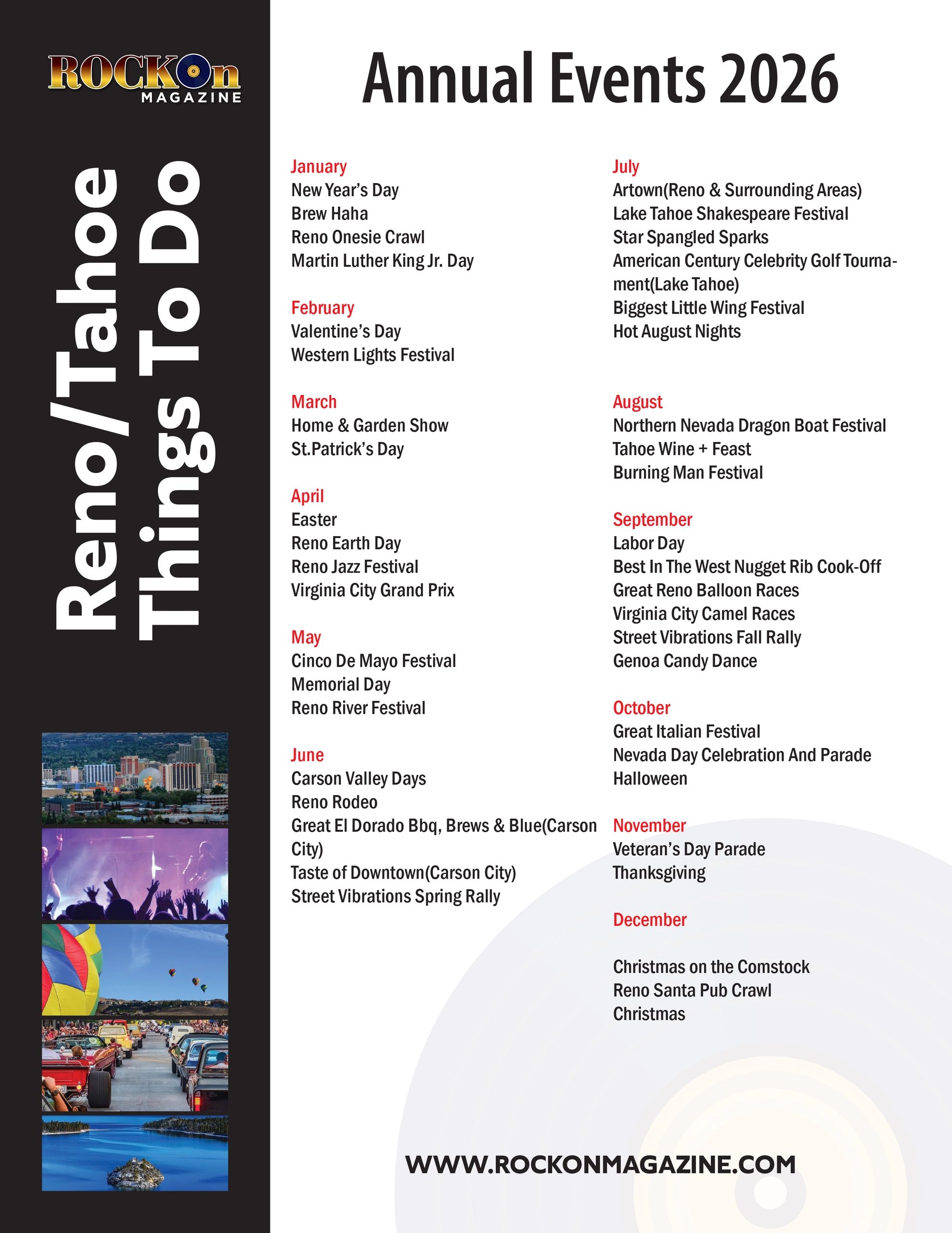 Annual Reno/Tahoe events listed by month for 2026.